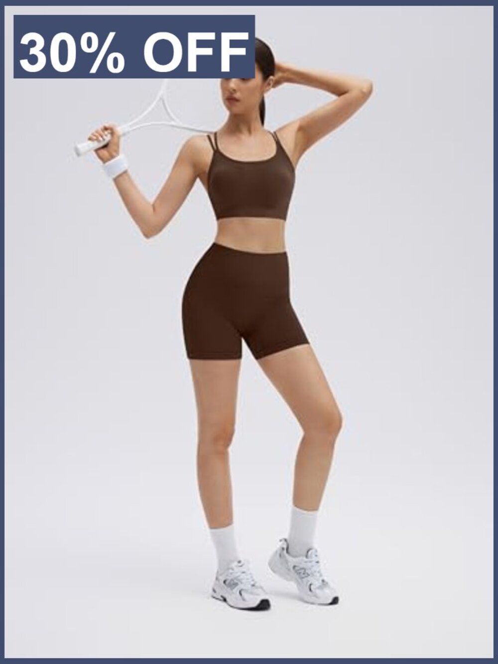 Workout Sets Strappy Sports Bra High Waisted Biker Shorts Tummy Control - Picture 6 of 6